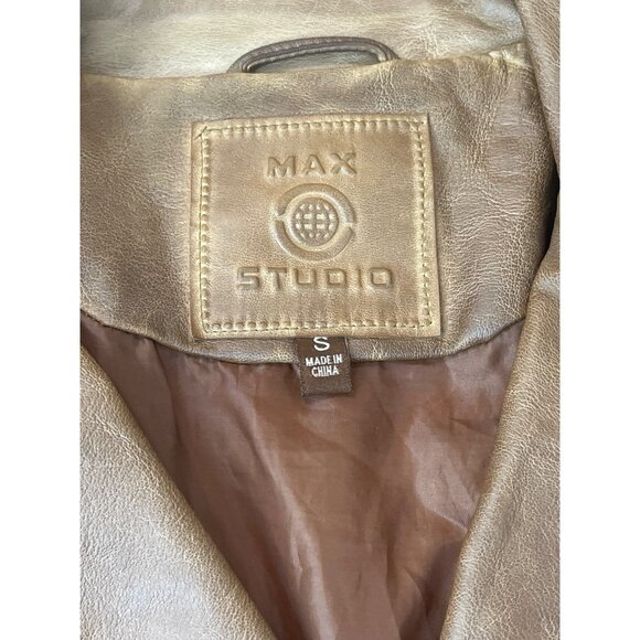 Max Studio Women's Brown Faux Leather Washed Moto Jacket Sz S - Picture 6 of 9